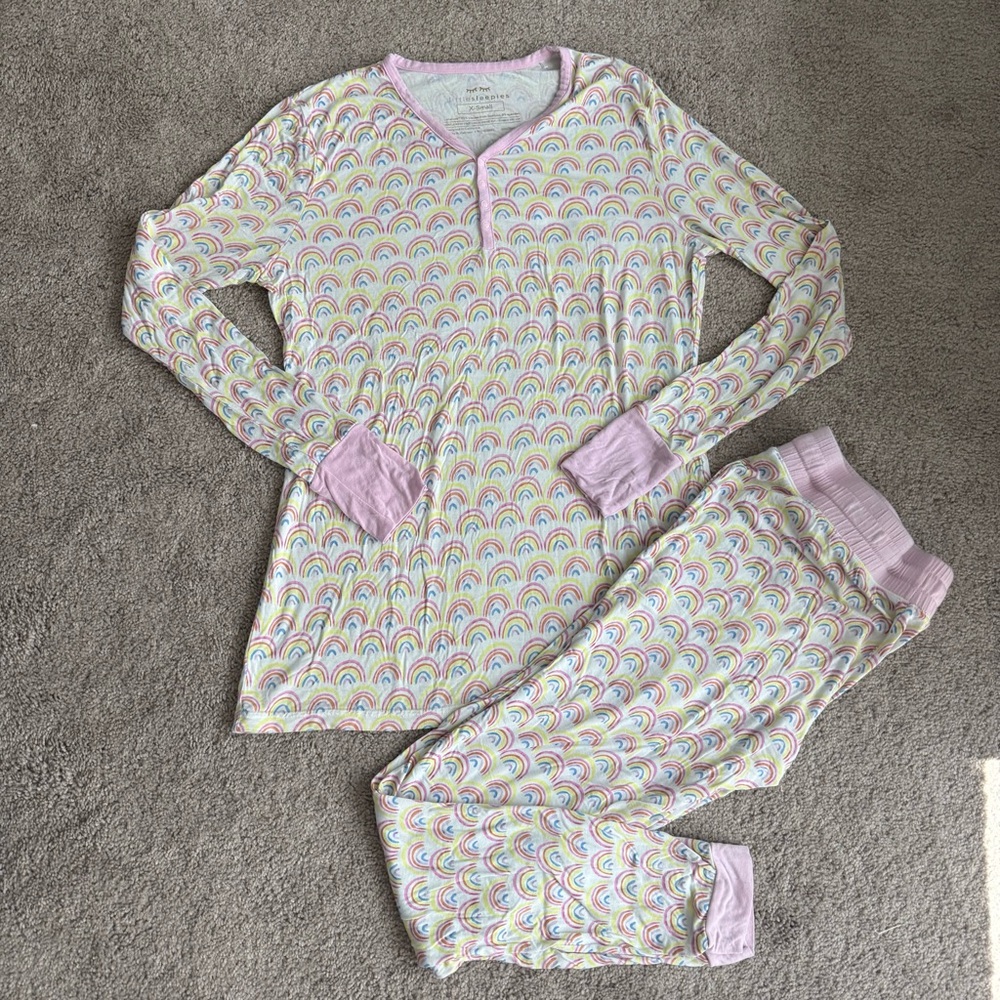 Little Sleepies Bamboo Set Long Sleeve Rainbow Print Pajamas - Womens X-Small